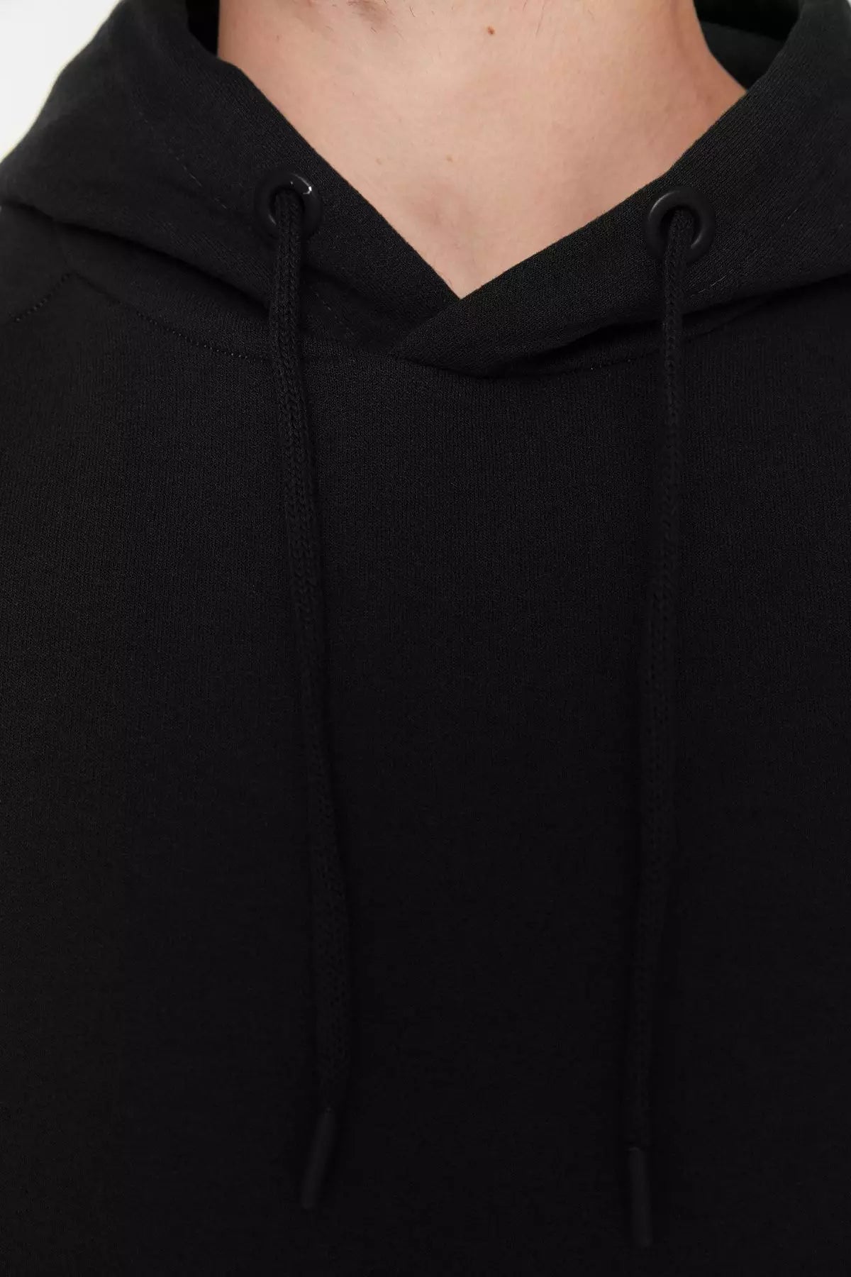 Black Basic Oversize/Wide Cut Hooded Sweatshirt with Fleece Inside
