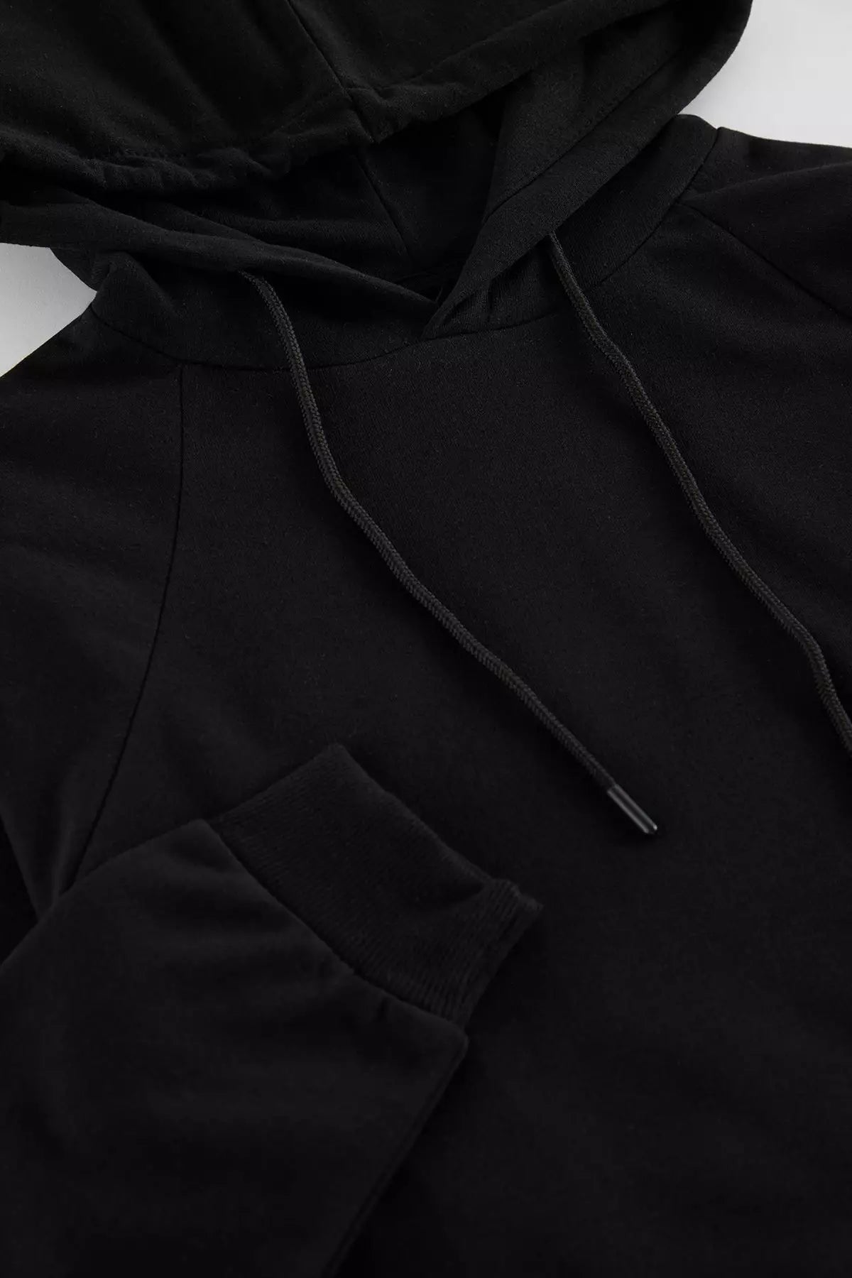 Black Basic Oversize/Wide Cut Hooded Sweatshirt with Fleece Inside